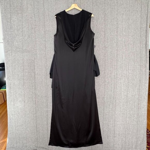 IAN R.N. Black Reversed Satin Sleeveless Hooded Column Evening Maxi Dress Size M - Picture 9 of 14
